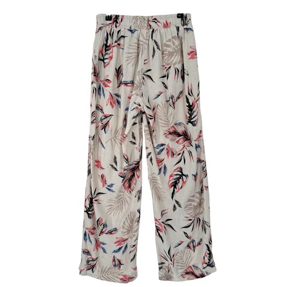 Briggs Linen Pants Womens Size Small Cream Floral Causal Pull On Tropical Travel - Picture 2 of 9